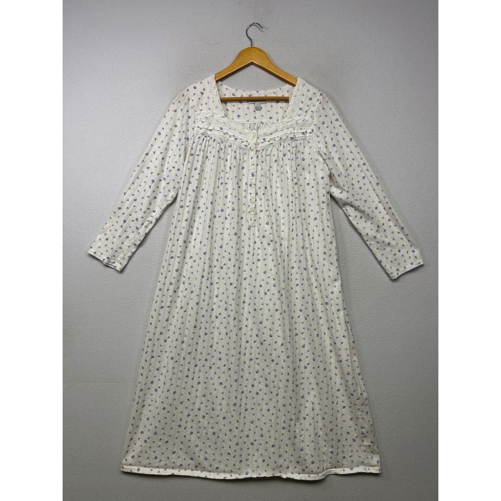 Cottagecore Croft & Barrow Womens Large White Floral Lace Trim Long Nightgown
